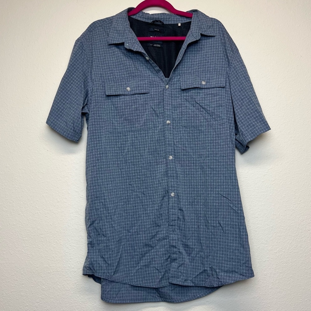 Pre-Loved Men’s Blue Tall Short Sleeve Flannel Buttoned Shirt - Prana